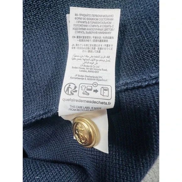 Boden Navy Cardigan Sweater Anchor Gold Buttons Nautical Trim Preppy US 20-22‎ - Picture 8 of 10